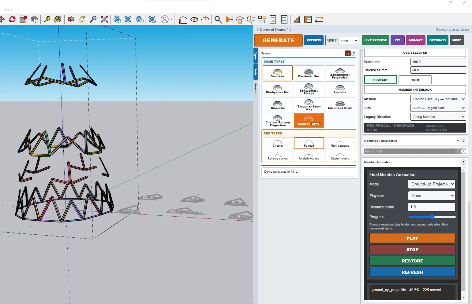 Actual Dome of Drums animation engine controls inside SketchUp